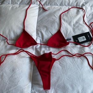 XS Red Two-Piece Thong Bikini